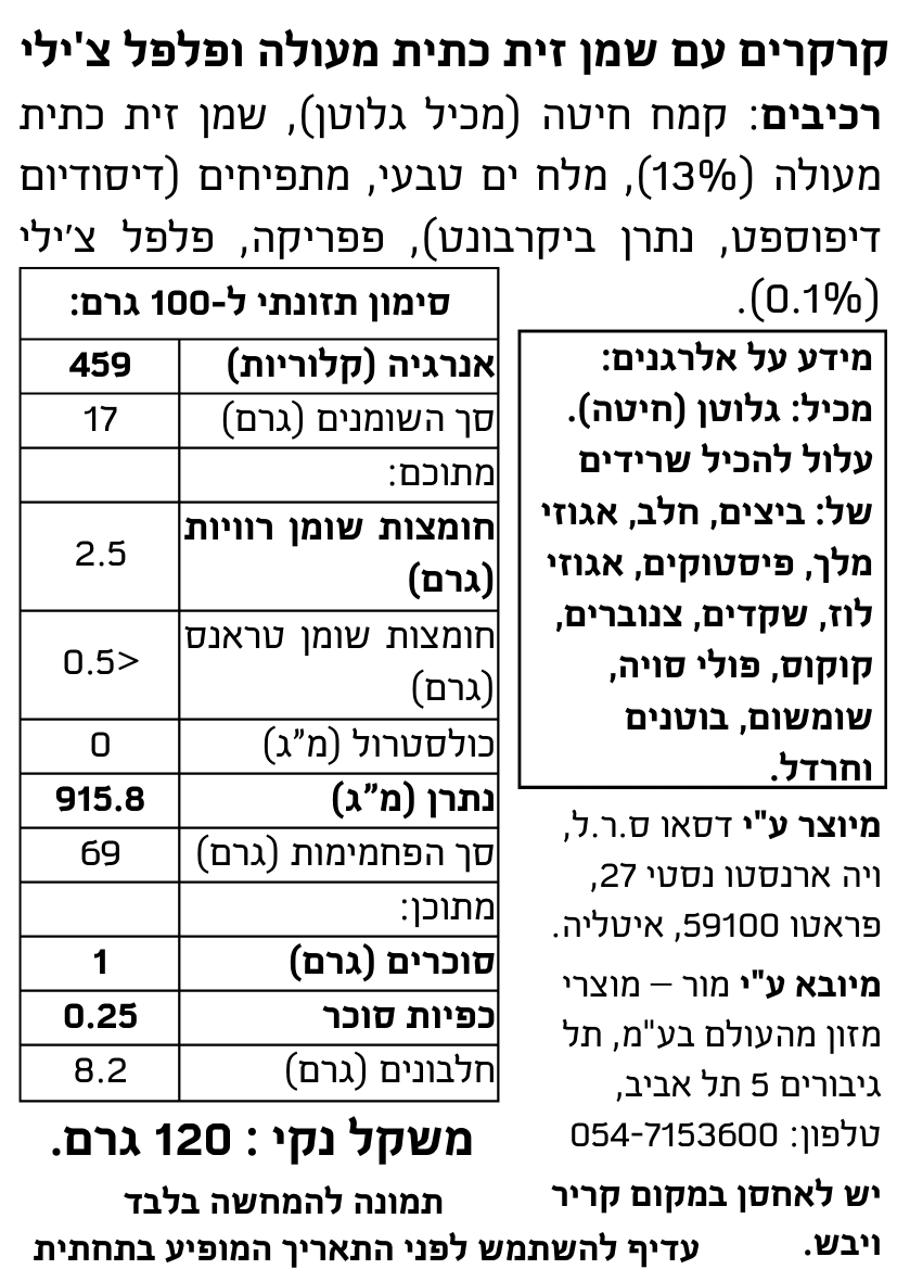 קרקרים עם שמן זית כתית מעולה ופלפל צ'ילי